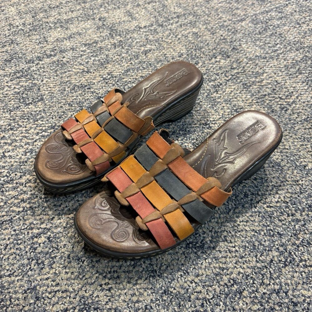 Born Lolo Slide Sandals Womens Size US 8 Eu 39 Brown Orange Red Blue Leather